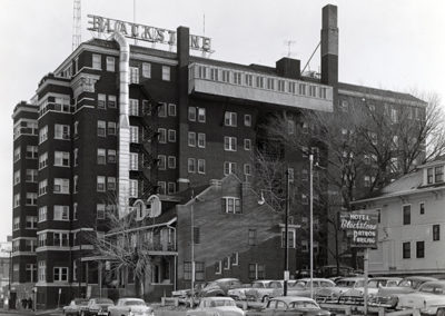 Historic photo of Omaha Blackstone Hotel from Farnam Street