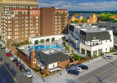 bird's eye view of pool club and hotel