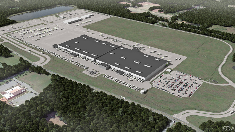 Aerial rendering of Publix's North Carolina distribution campus designed by LEO A DALY