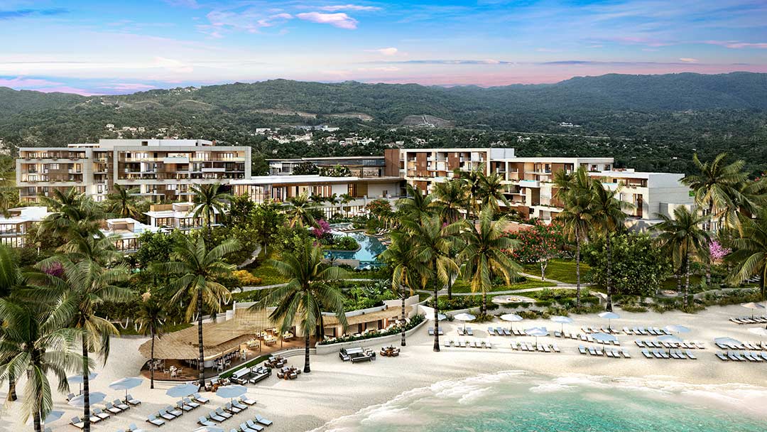 beach resort bird's eye view from ocean